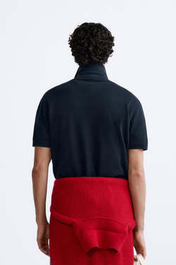 ZARA ПОЛО ИЗ РЕЛЬЕФНОГО ТРИКОТАЖА, МОРСКОЙ СИНИЙ