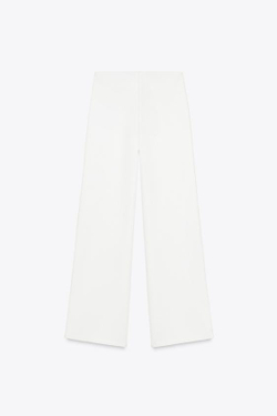 ZARA ШИРОКИЕ БРЮКИ ИЗ ТВИЛА, ЖЕЛТОВАТО-БЕЛЫЙ