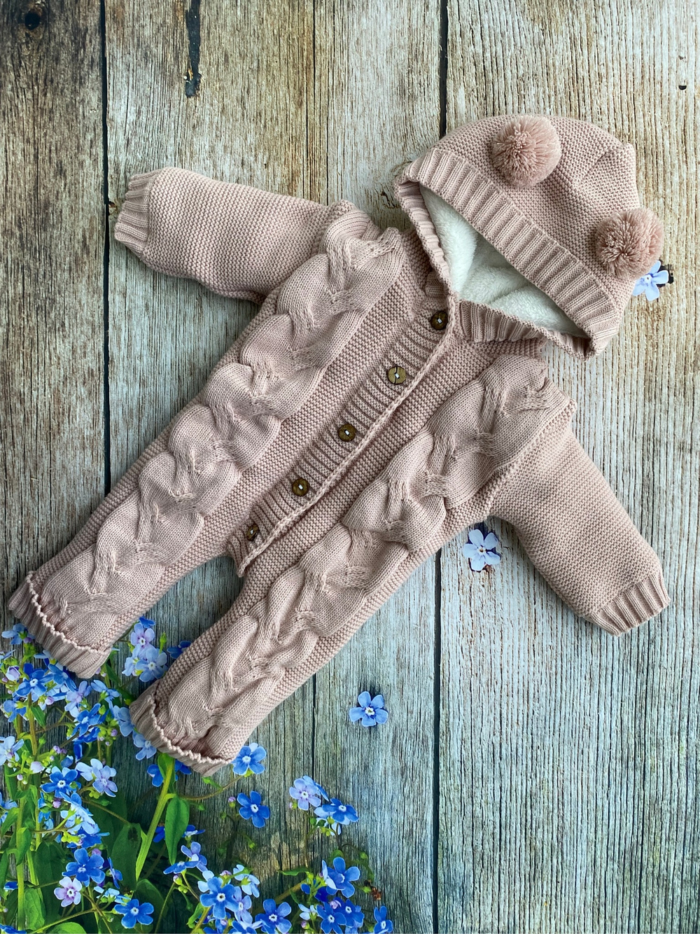 Вязаный комплект на выписку 5 предметов  (Одеяло утеплен., бант, пинетки, комбинезон, шапка) (Цвет: Синий)