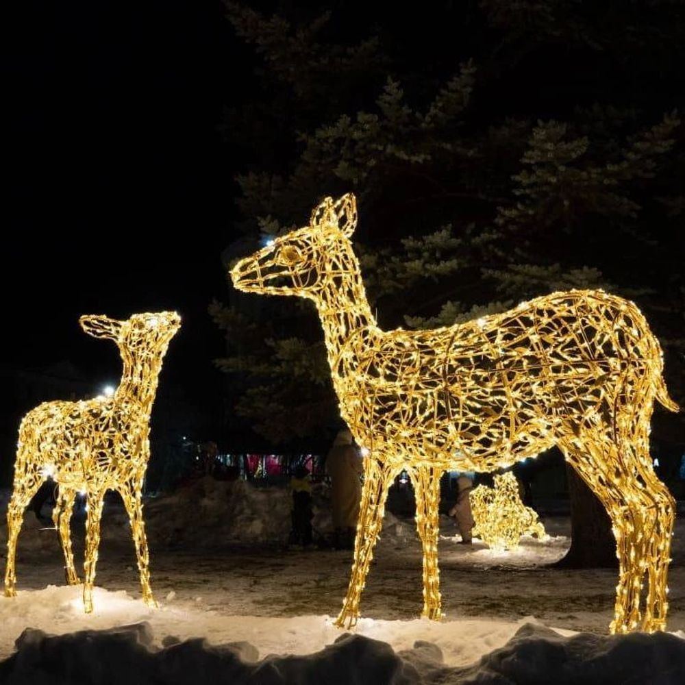 Светодиодные фигуры "Семья золотых оленей" 3 фигуры