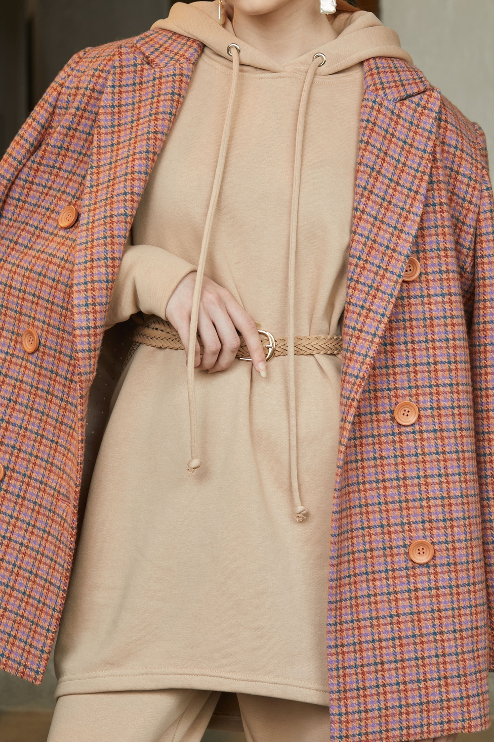 Худи с удлиненной спинкой, бежевый, размер L