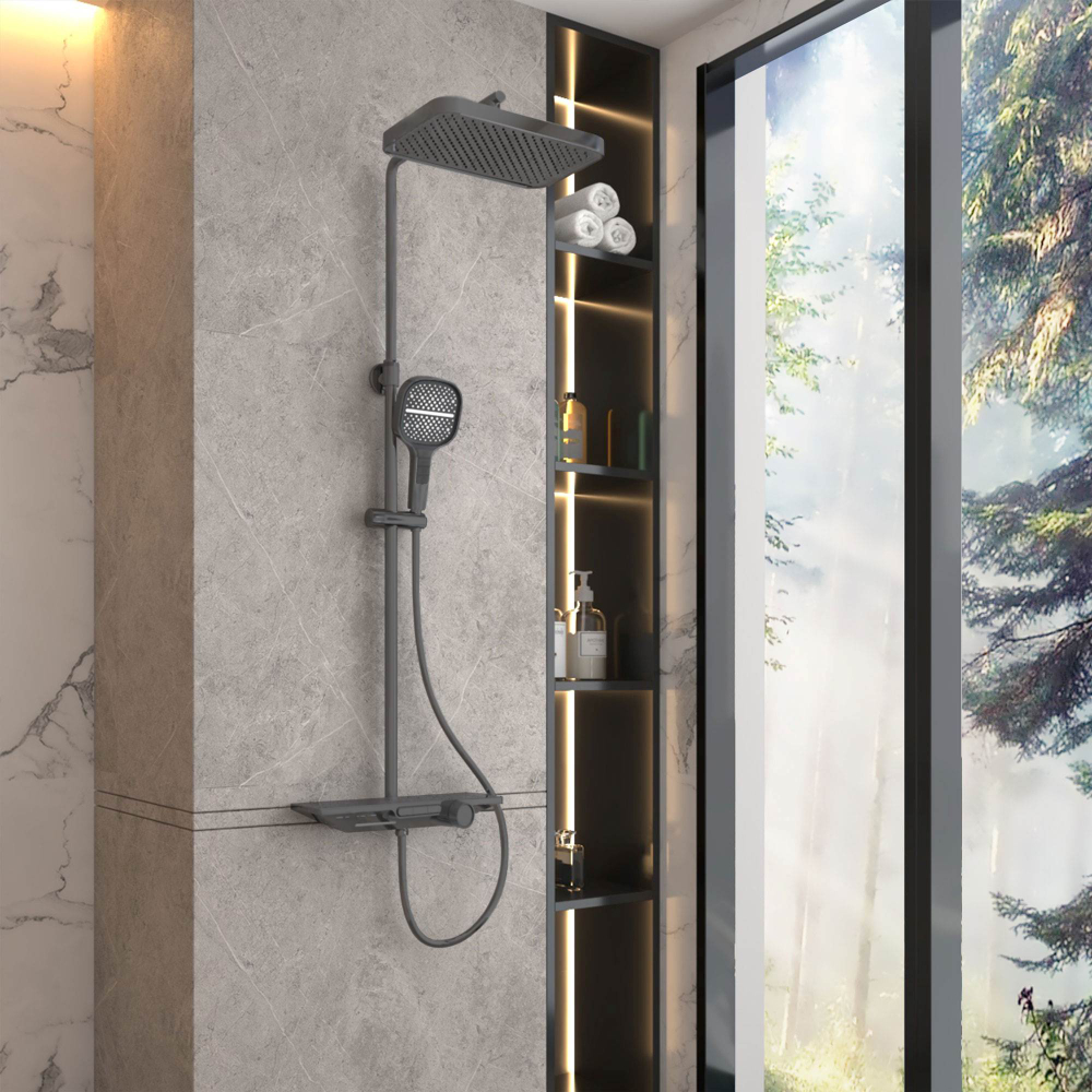 Душевая стойка Vincea VSFS-411GM с изливом, вороненая сталь