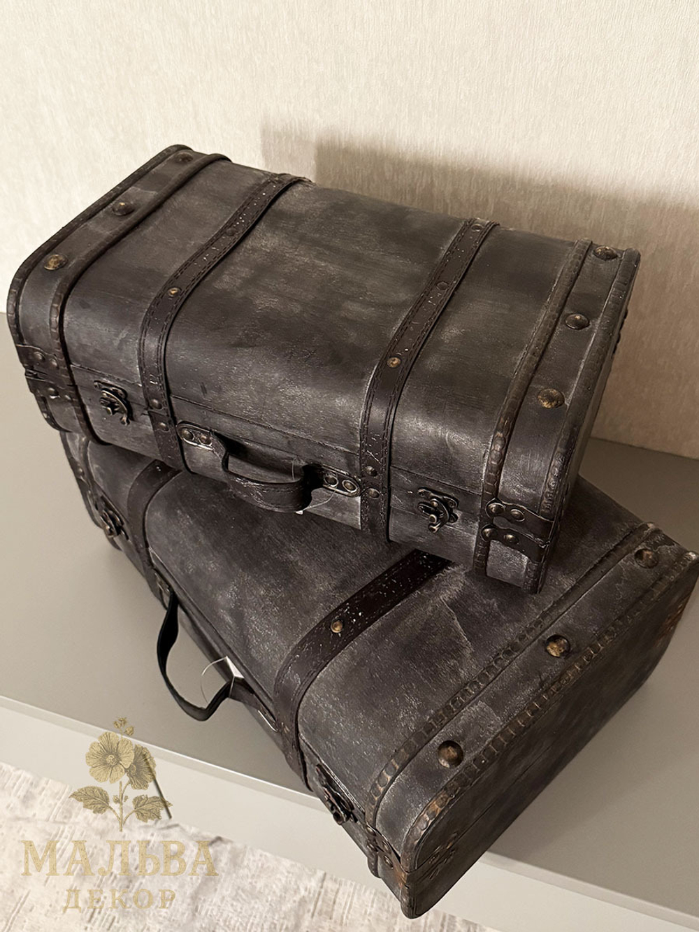 Набор из 2-х декоративных чемоданов темно-серый 39x24x16см/45x30x18,5см+5/6см ручка