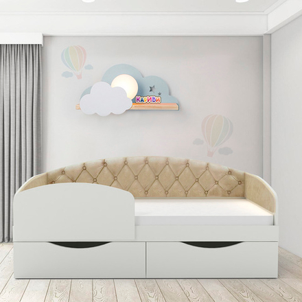 Кровать односпальная КарИВи Беллуччи с каретной стяжкой 80x160 Белый  Беж