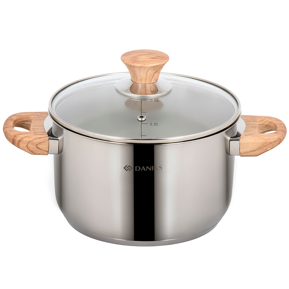 Кастрюля нерж, 3.9 л, с крыш, крыш стекло, Daniks, Осло, GS-01147-20CA, индукц