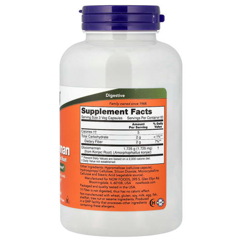 NOW Foods, глюкоманнан, 575 мг, 180 растительных капсул