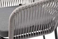 "Марсель" стул плетеный из роупа, каркас алюминий темно-серый (RAL7024) муар, роуп светло-серый круглый, ткань светло-серая