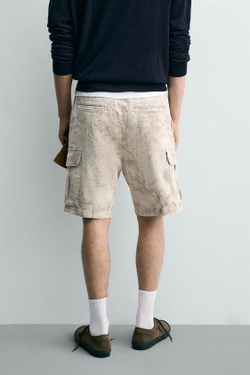 ZARA ШОРТЫ КАРГО RELAXED FIT С ЭФФЕКТОМ ПОТЕРТОСТИ, С ПРИНТОМ
