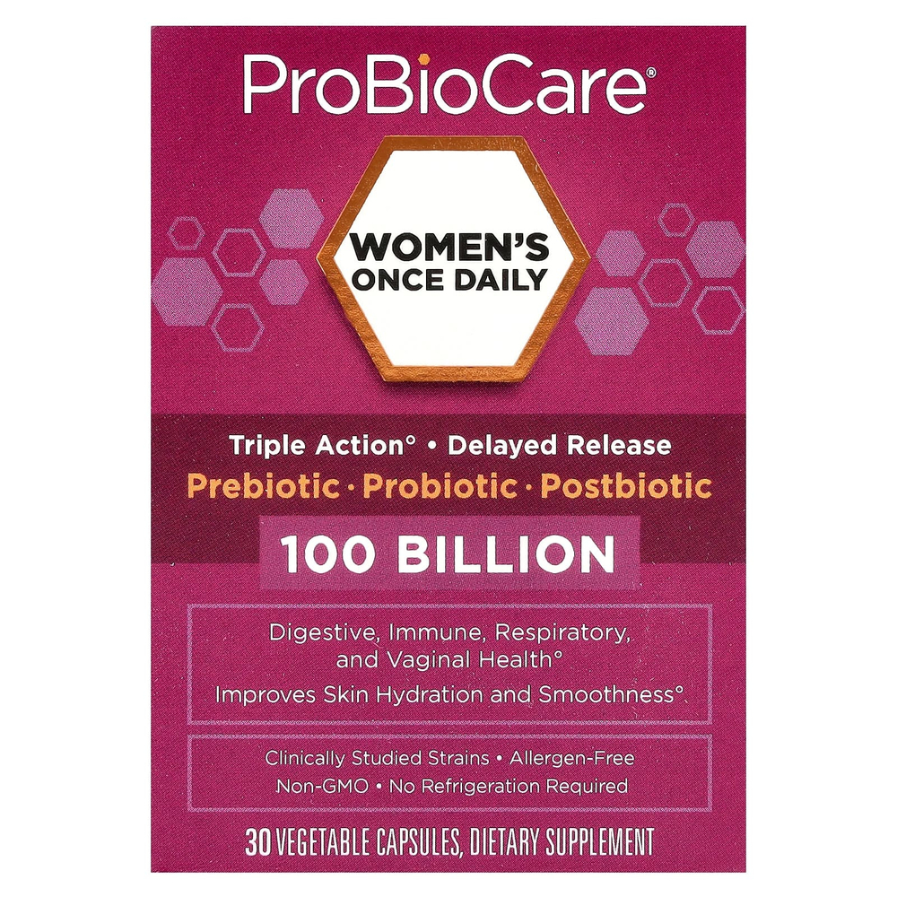 ProBioCare, Пробиотик для женщин, 1 раз в день, 100 млрд, 30 растительных капсул