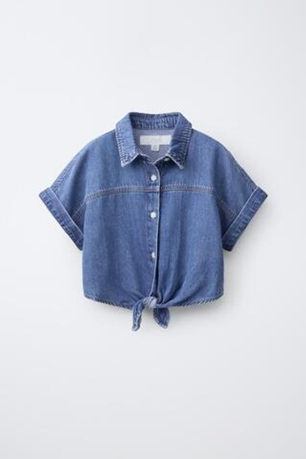 ZARA ДЖИНСОВАЯ РУБАШКА С УЗЛОМ, СИНИЙ