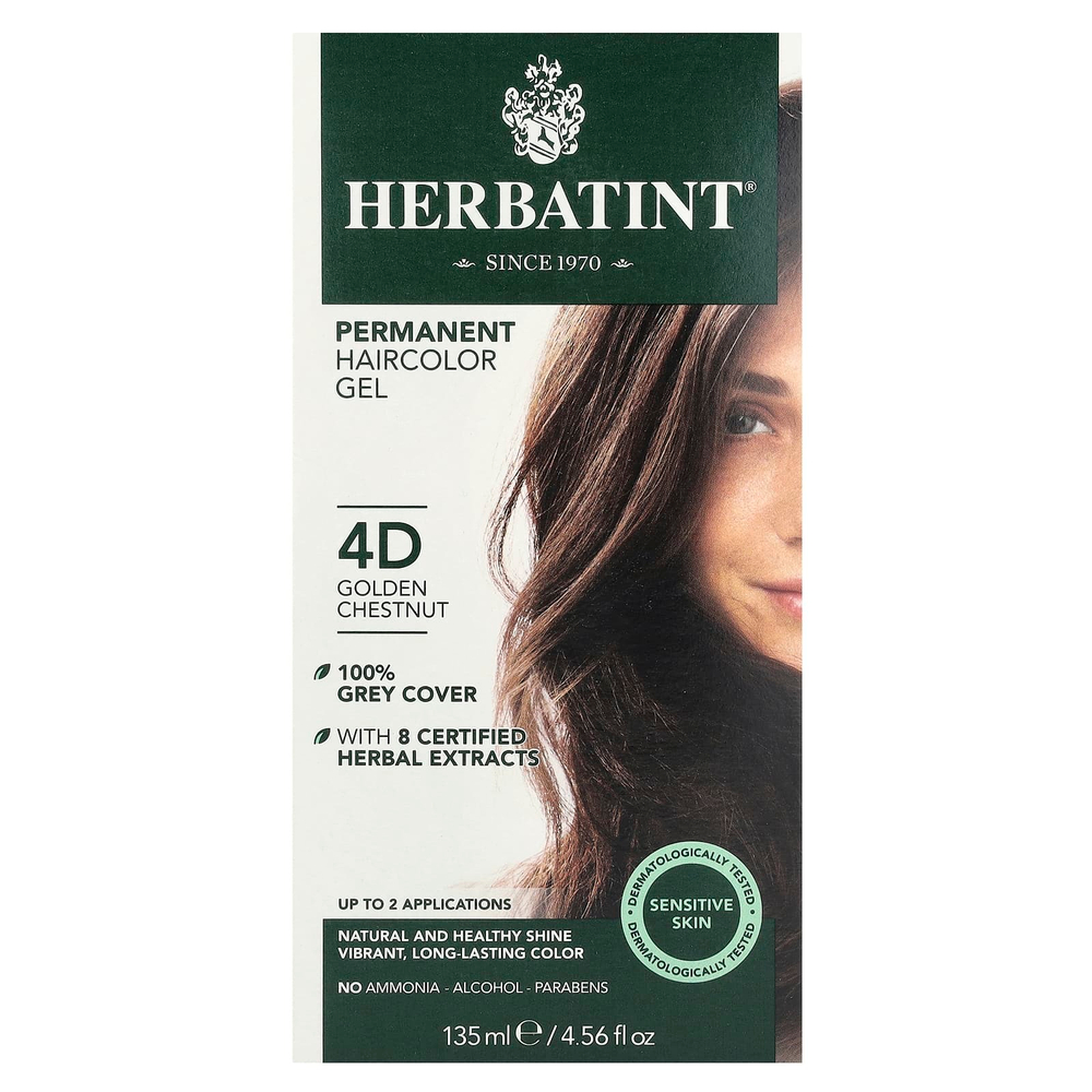 Herbatint, Стойкая гель-краска для волос, 4D, золотистый каштан, 135 мл (4,56 жидк. унц.)