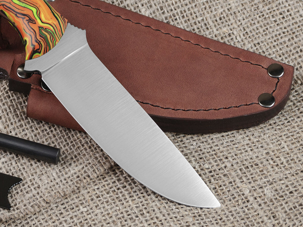 Нож для бушкрафта "Форест", сталь VG-10/Elmax, рукоять микарта (салатово-оранжевая)