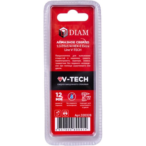 Сверло алмазное DIAM HEX-E Extra Line V-TECH 12x35x1/4 по керамике   320328