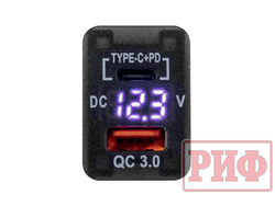 Розетка USB Type C, QC 3.0 с вольтметром для Toyota 32x20
