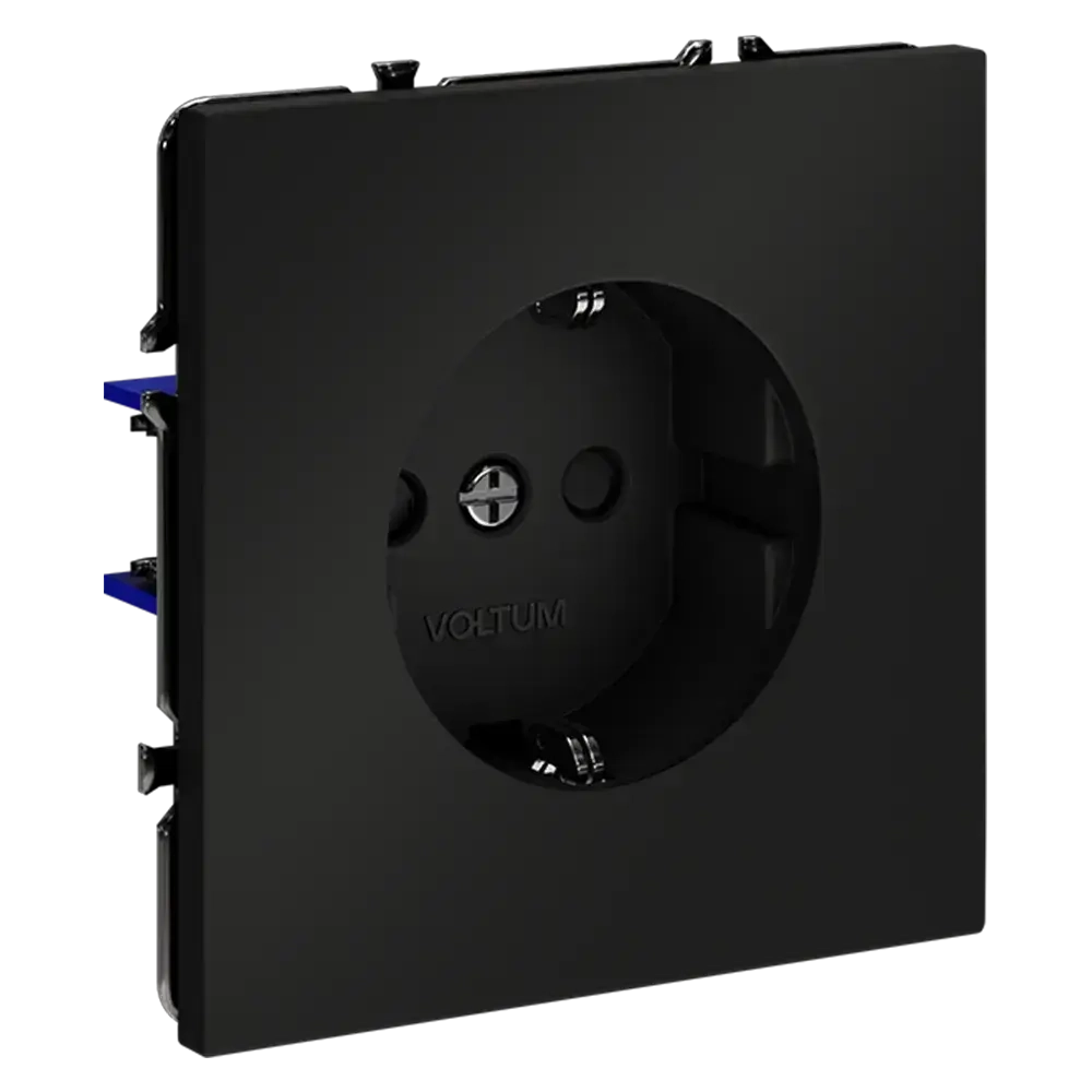 Розетка встраиваемая VOLTUM S70 с заземлением и защитными шторками, 16А, (черный матовый)