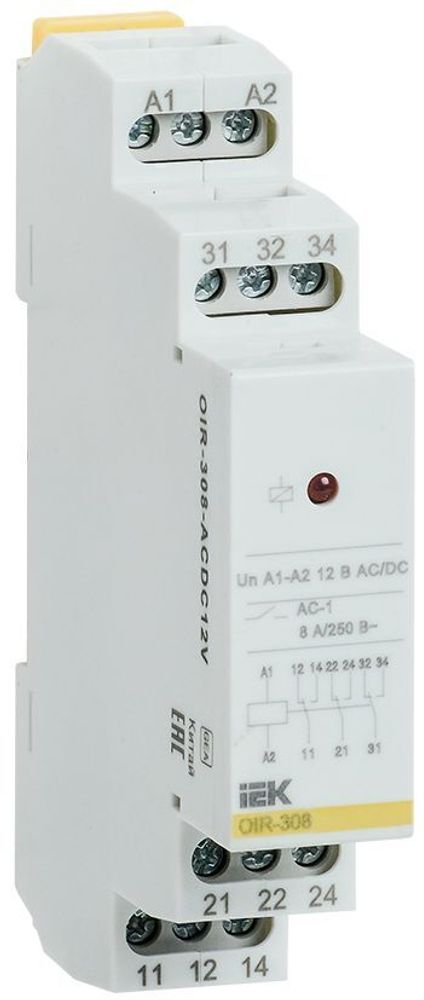Реле промежуточное модульное OIR 3 контакта 8А 12В AC/DC IEK