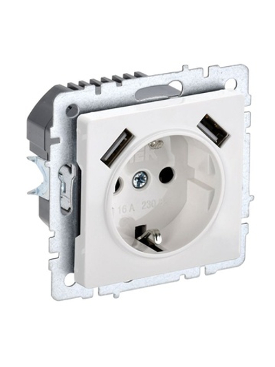 Розетка BRITE РЮш10-1-БрБ 16А с USB A+A 2.1А с заземл. защ. шторки механизм бел. IEK BR-R14-16-U21-D21-K01