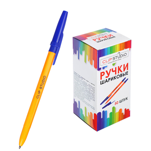 Ручка шариковая ClipStudio синяя, наконечник 0,7 мм, желтый корпус