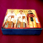 Икона святые Николай Чудотворец, Спиридон Тримифунтский и Антоний Великий на дереве на левкасе мастерская Иконный Дом