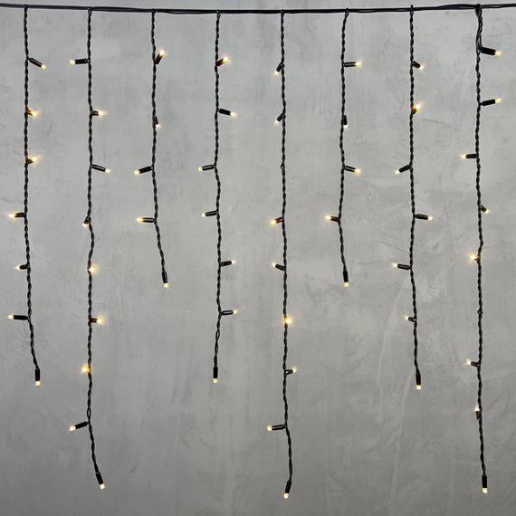 Светодиодная бахрома с колпачком 3,2*0,9 м., 168 теплых белых LED ламп, каучуковый черный провод, LTC (LL168-1-2WW)