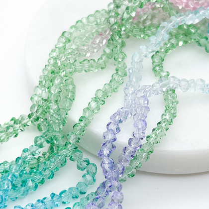 Бусины Градиент Треугольник, стекло, цвет голубой+зеленый+розовый+сиреневый, размер около 4*4,5 мм, цена за нить 34 см