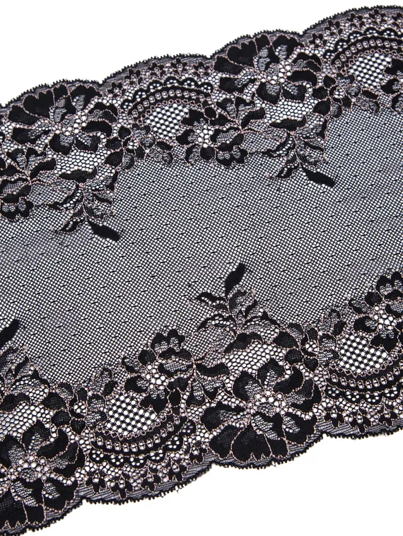 03-222 Кружево эластичное 22 см, черный/телесный