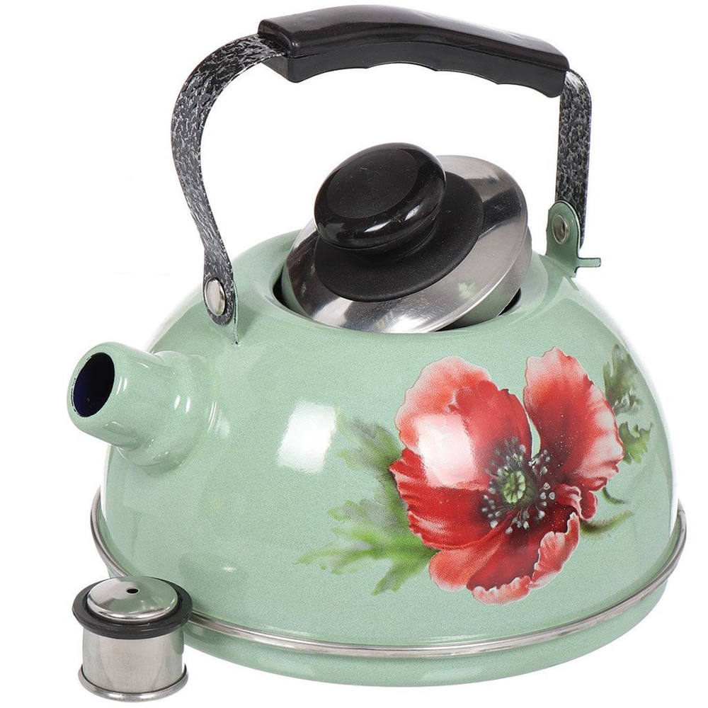 Чайник сталь, эмал, 2.5 л, свист, подв ручк, Рубин, Селадон, в асс, TM04/25/10/04