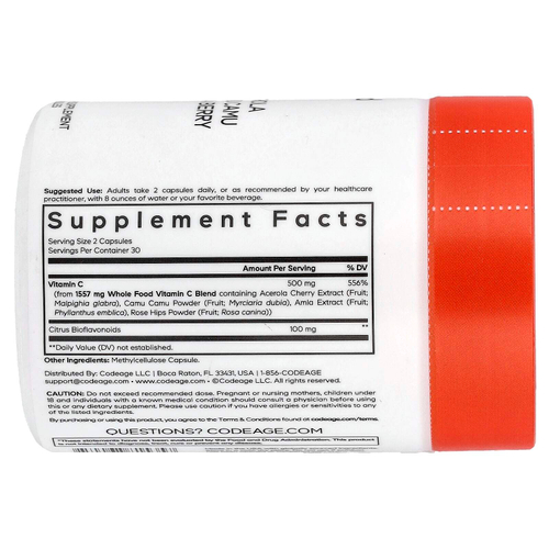 Codeage, Витамин C из цельных продуктов, 60 капсул