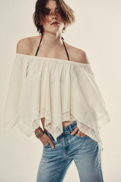 ZARA ТОП-НАКИДКА С КРУЖЕВОМ, ЭКРЮ