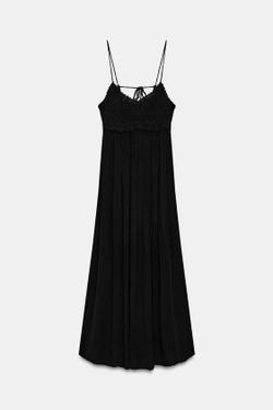 ZARA ДЛИННОЕ КОМБИНИРОВАННОЕ ПЛАТЬЕ, ЧЕРНЫЙ