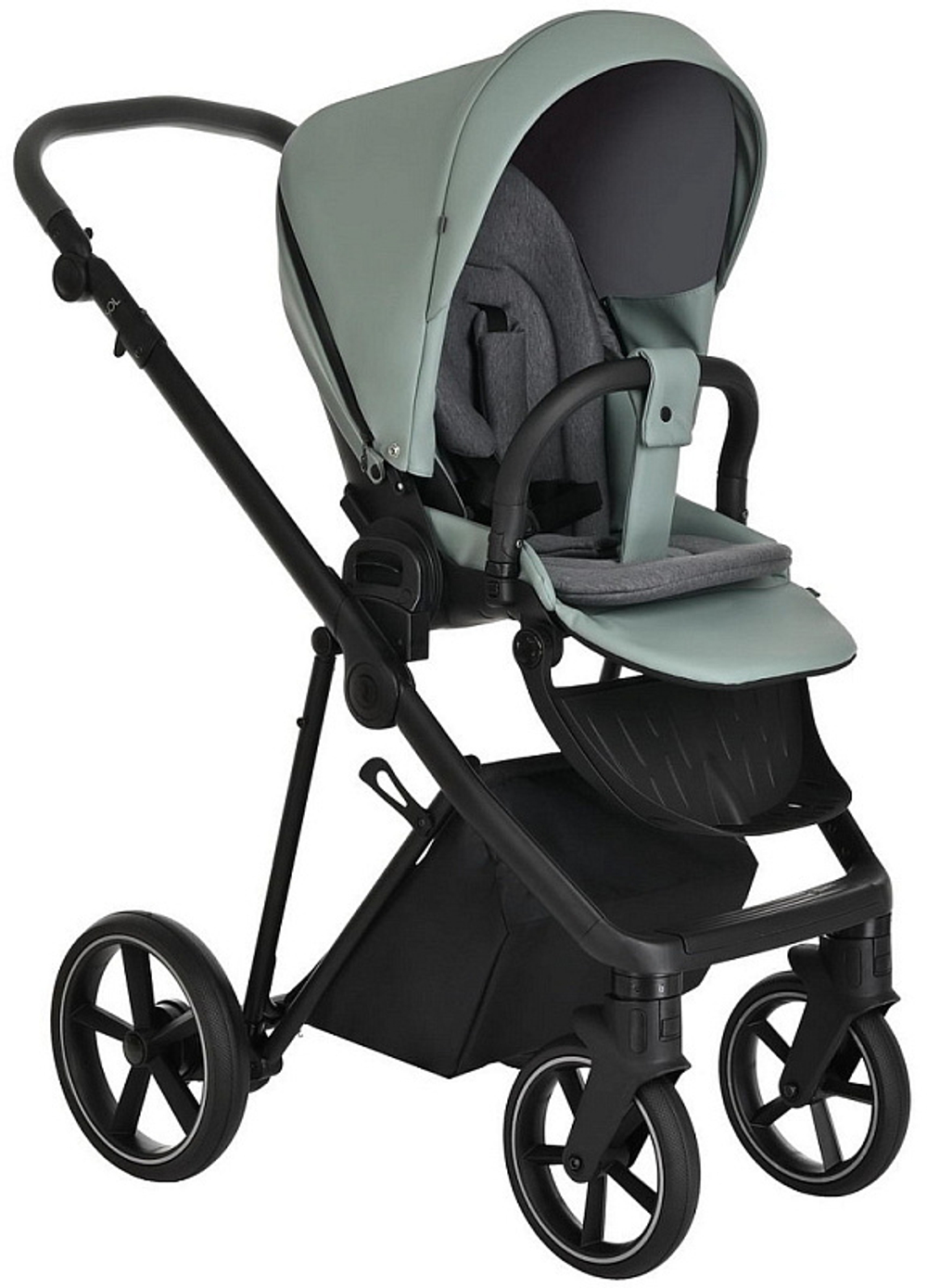 Детская коляска Roan Sol Кожа 3 в 1 с автокреслом Avionaut Silver Black RSL/2023 Misti Mint/Grey/руч. Серый