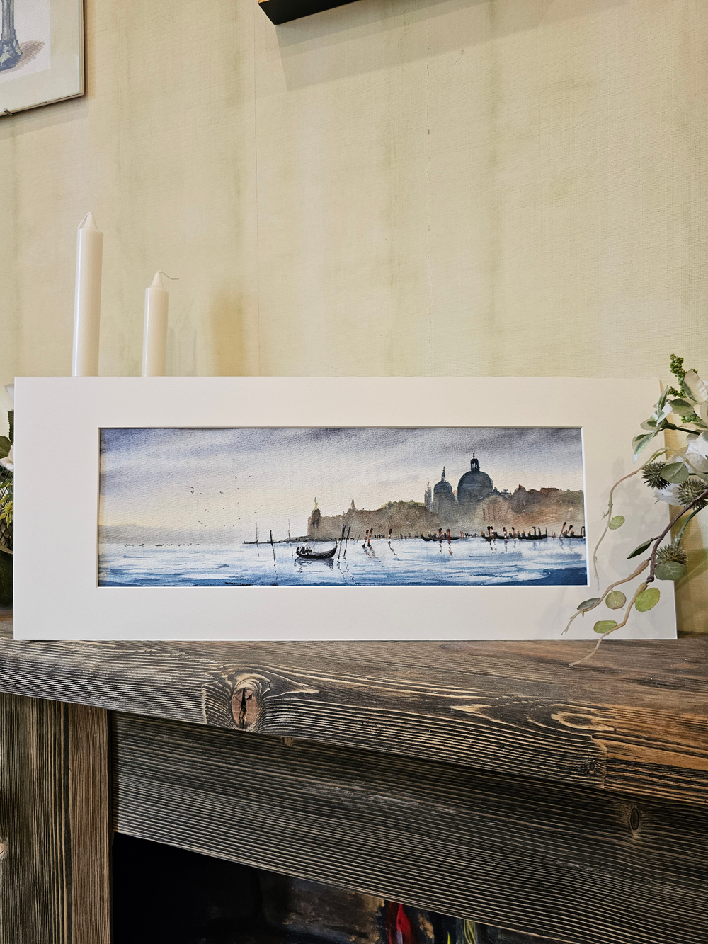 Картина авторская акварельная в раме 20х50 см на стену для интерьера "Гранд-канал"