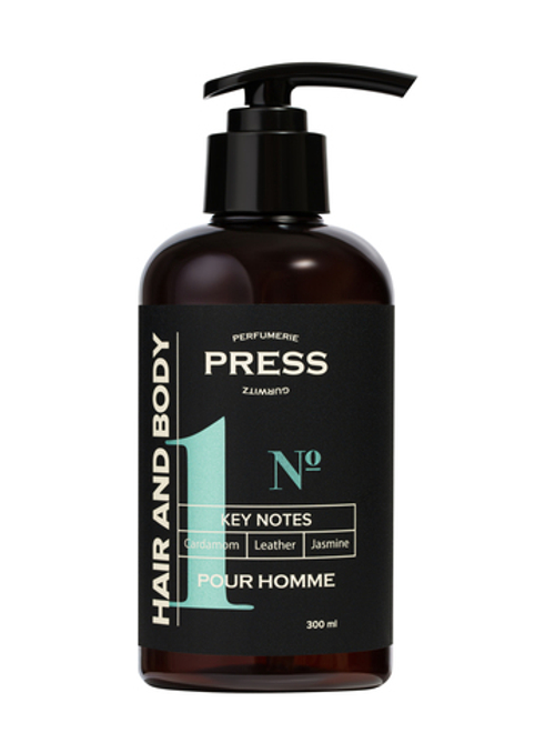 Press Gurwitz Perfumerie Pour Homme Мужской шампунь-гель 2 в 1 для волос и тела №1 for Men Head & Body, Сardamon, Leather, Jasmine