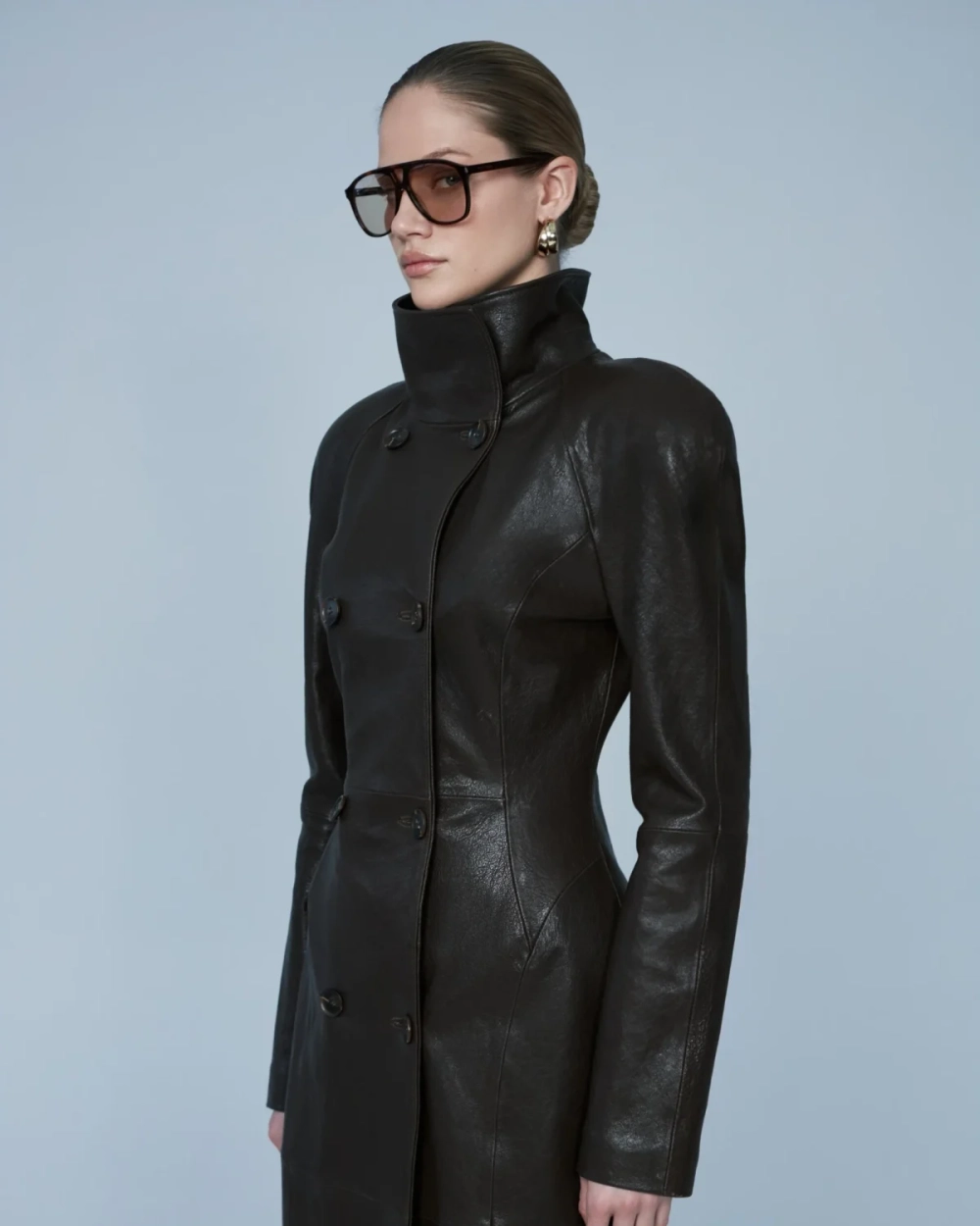 Кожаный тренч, Темно-Коричневый