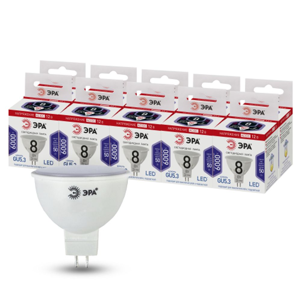Лампочка светодиодная ЭРА STD LED MR16-8W-12V-860-GU5.3 GU5.3 8 Вт софит холодный дневной свет | Лампы светодиодные Низковольтные