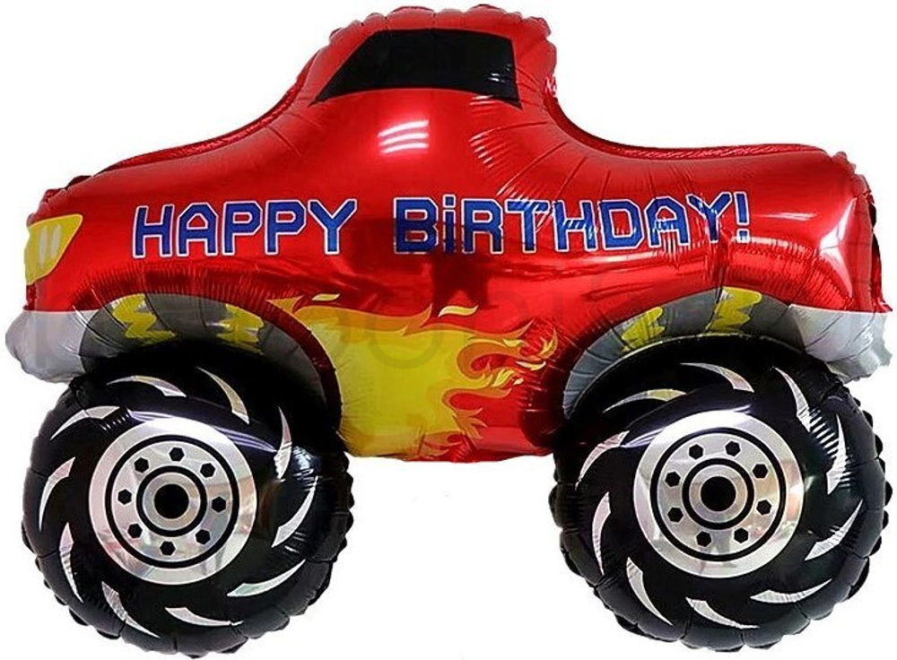 Шар (30''/76 см) Фигура, С Днем Рождения, Пикап Монстр-Трак, Красный, 1 шт.