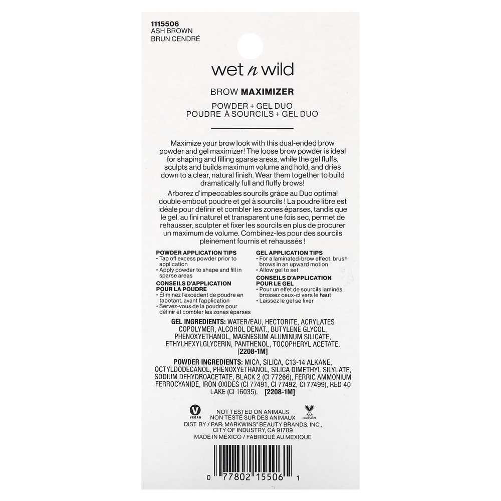 wet n wild, Brow Maximizer, средство для бровей, пудра и гель, дуэт, пепельно-коричневый, 1 шт.