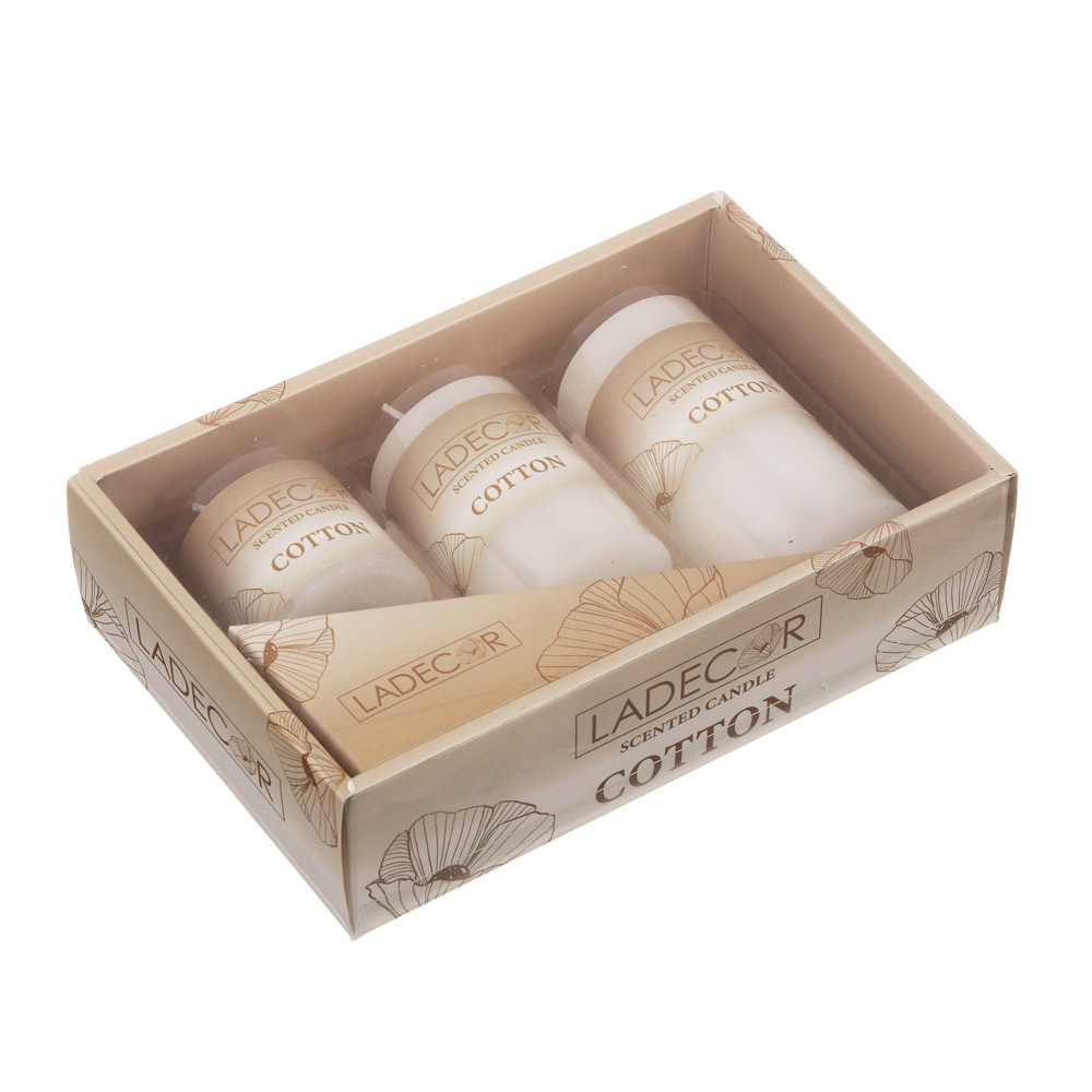 LADECOR Набор ароматических свечей, парафин, 3 шт, набор (5x5см, 5x7,5см, 5x10см) хлопок