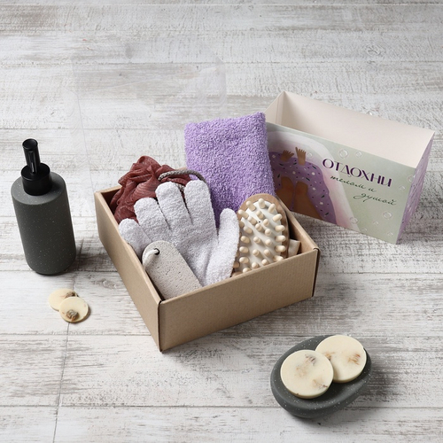 Подарочный набор «Этель. Отдохни», полотенце 35×60 см, мочалка, пемза