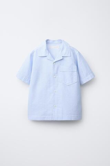 ZARA РУБАШКА SEERSUCKER В ПОЛОСКУ, НЕБЕСНО-ГОЛУБОЙ