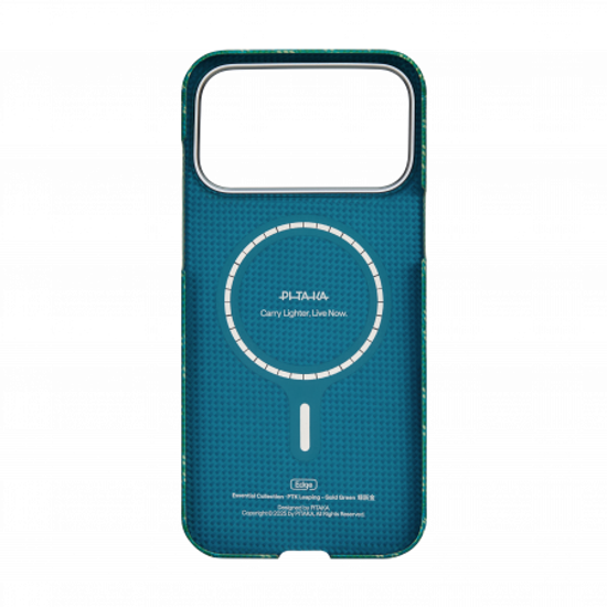 Чехол Pitaka Monogram Ultra-Slim Case для iPhone 17 Pro, зелено-золотой