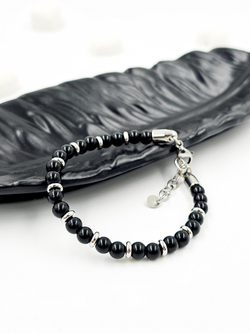 Браслет мужской из натурального чёрного агата