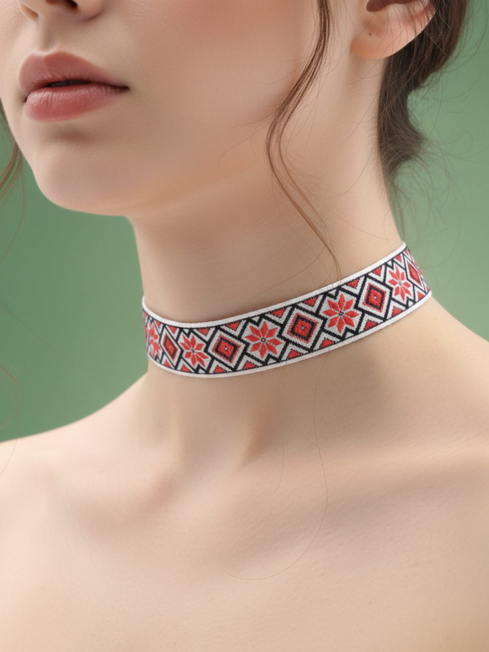 Чокер в славянском стиле Алатырь черно-красный 2 см