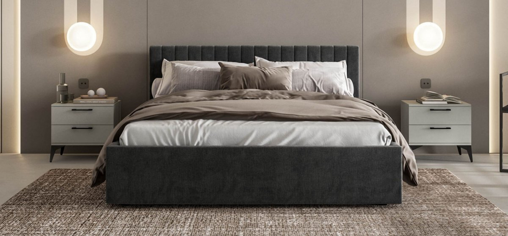 Ронда Кровать+ПМ 160 Велюр Монолит серая