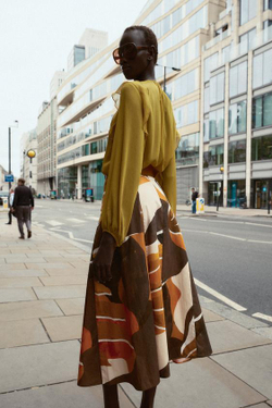 ZARA ЮБКА ИЗ ПОПЛИНА С ПРИНТОМ И РЕМНЕМ, РАЗНОЦВЕТНЫЙ