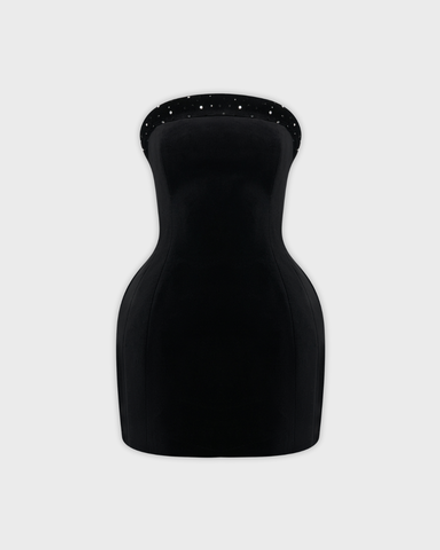 Платье мини бархатное с буфами