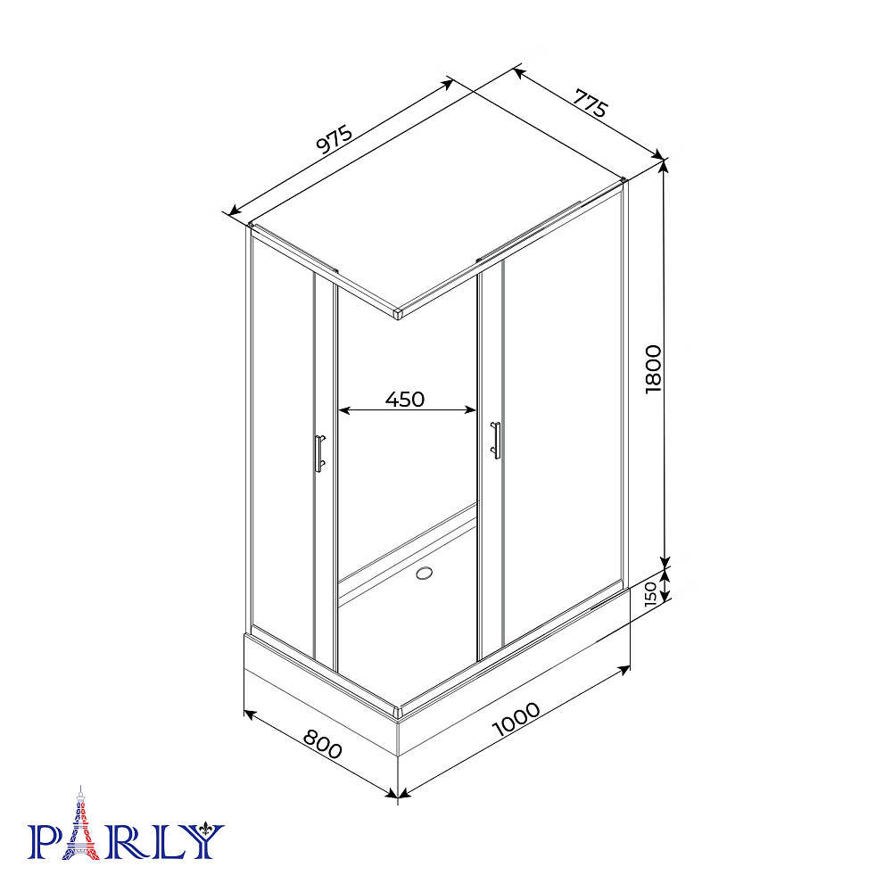 Душевой уголок с поддоном PARLY QZ81B N (80х100х195)