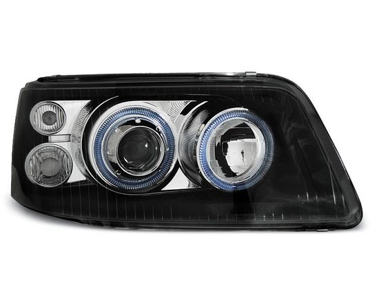 Передние фары VW T5 angel eyes black