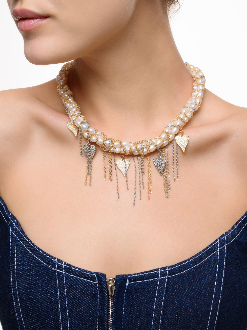 Колье "Pearl And Heart" Bicolor