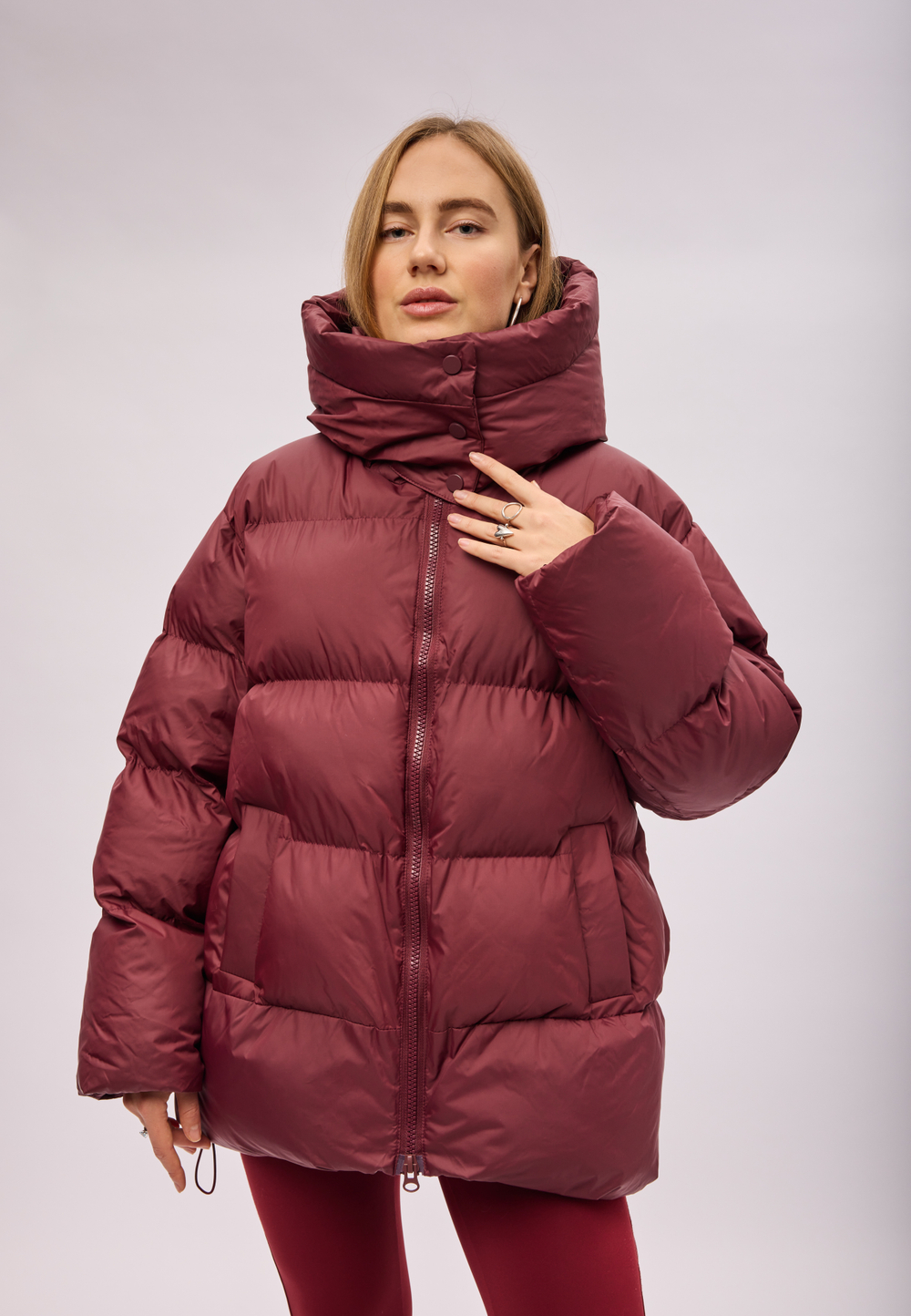 Пуховик Рокет миди свекольный